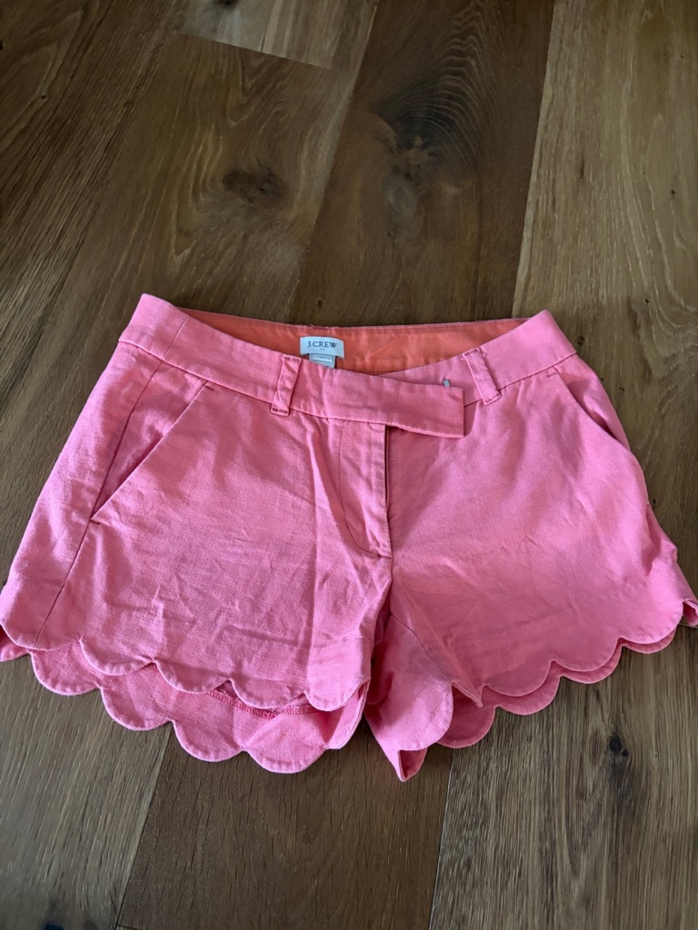 J. Crew Salmon Pink Scalloped Hem Women's Shorts - Sz 0